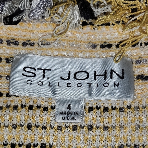 St. John Cream and Black Women's Jacket With Fringe Detail Sz. 4 - Picture 8 of 9